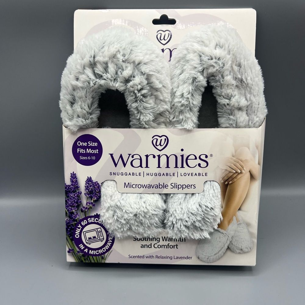 Warmies Gray Microwavable Plush Slippers Lavender Scented Cozy Women's